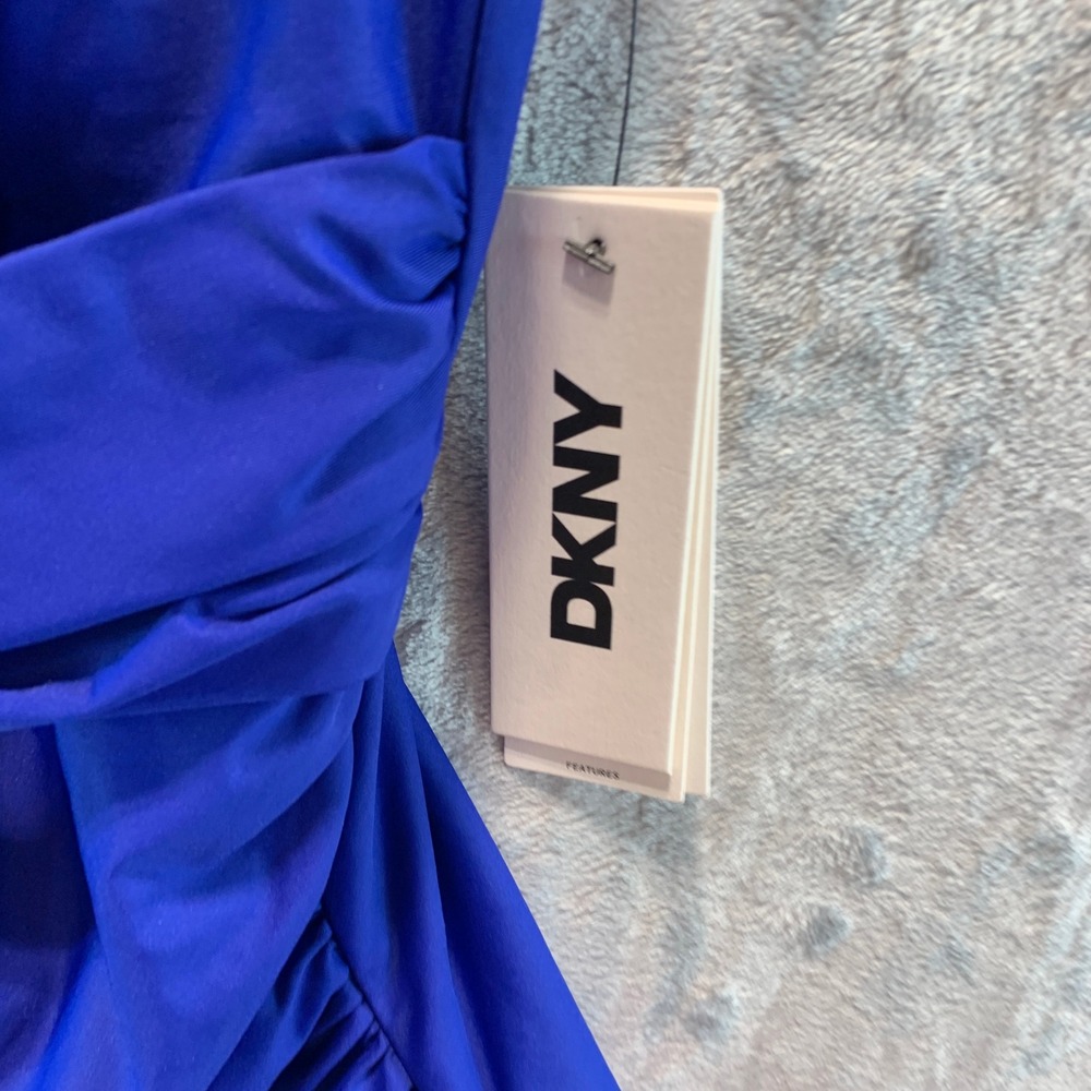 DKNY Womens Ruched Wrap Front One Piece Swimsuit Royal Blue XL DIMMS559 - Picture 3 of 8